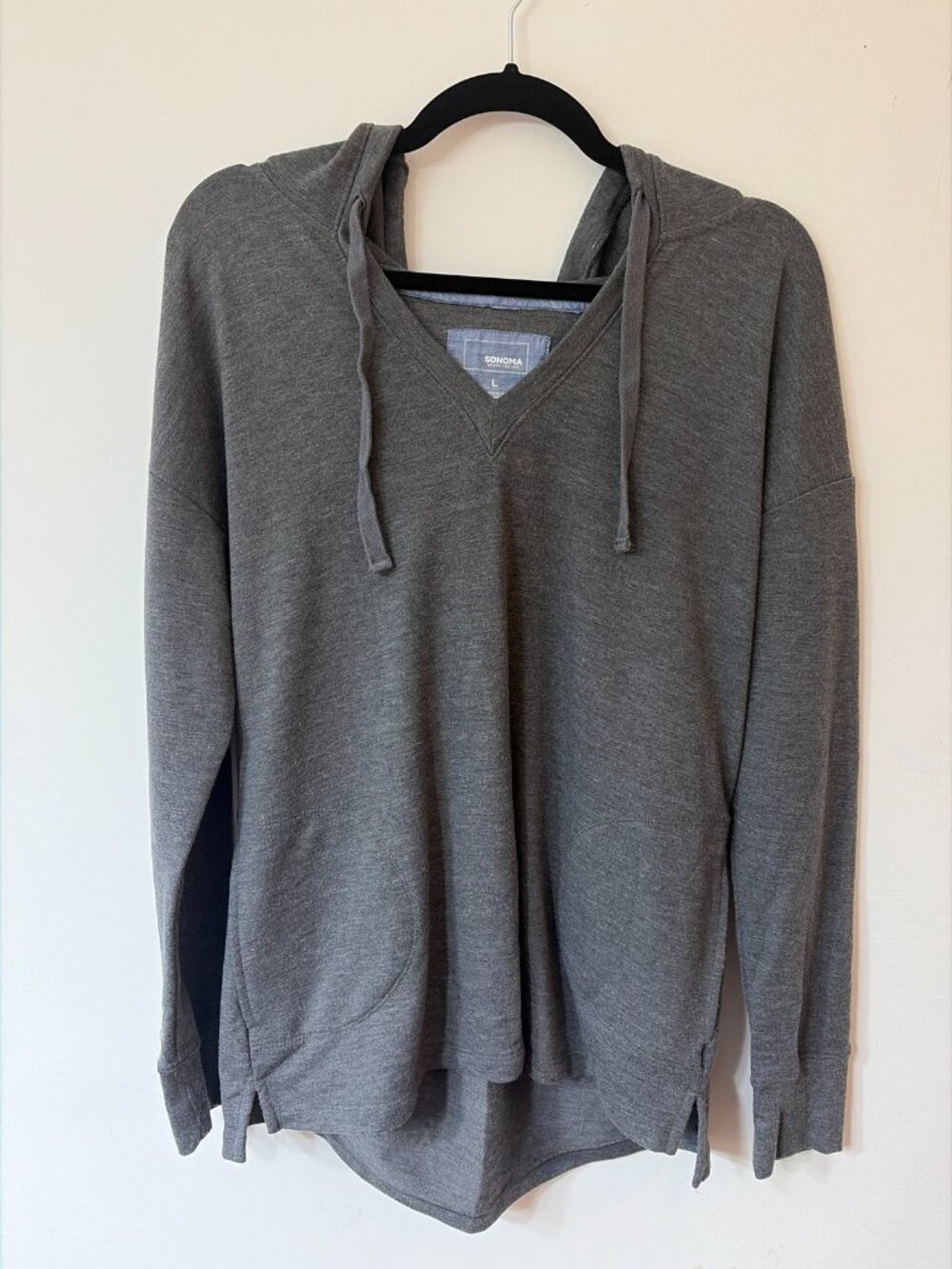 Sonoma Gray Hooded V-Neck Pullover Top - Size L